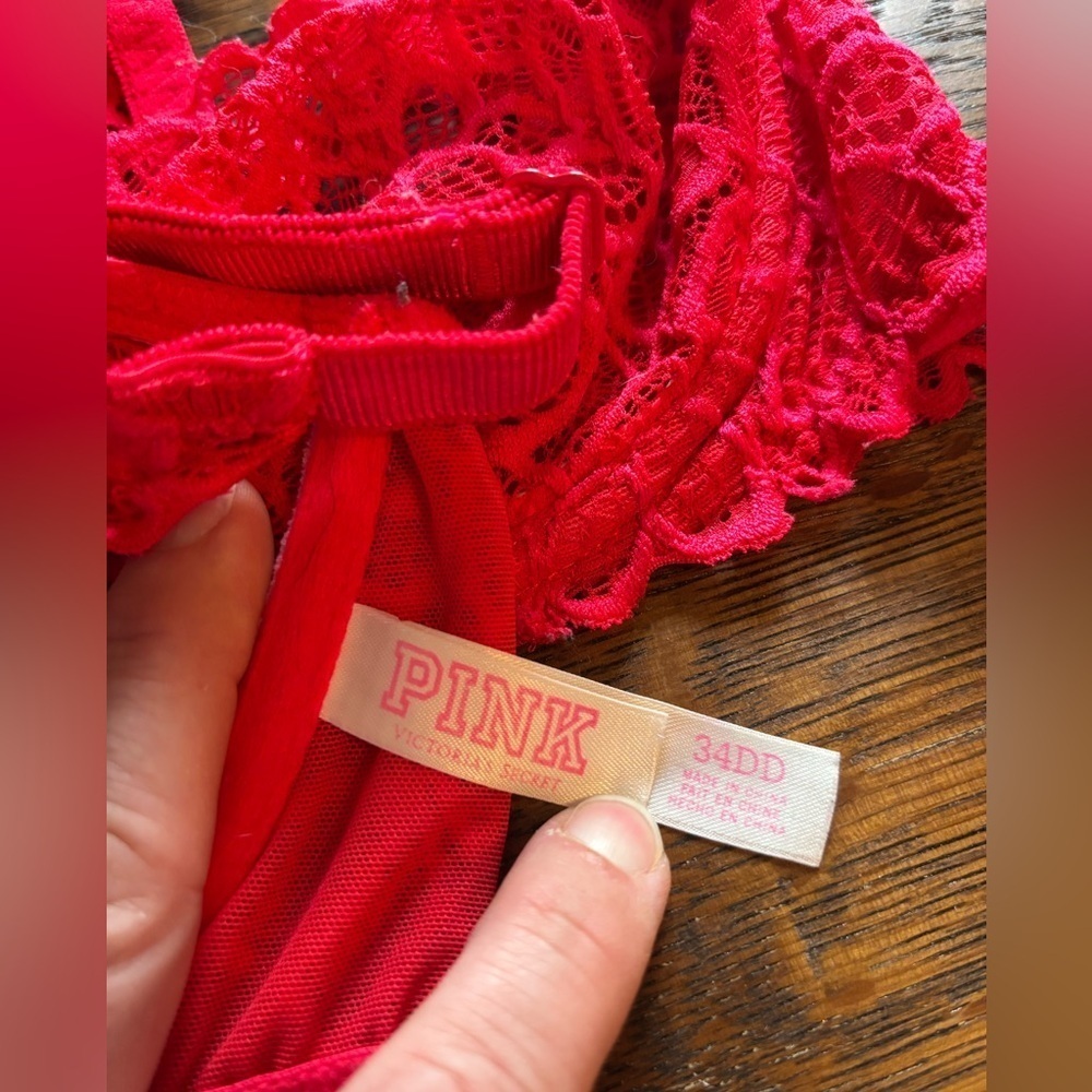 Pink by VS | Ruby red front snap racer back bralette | 34DD - Picture 6 of 6